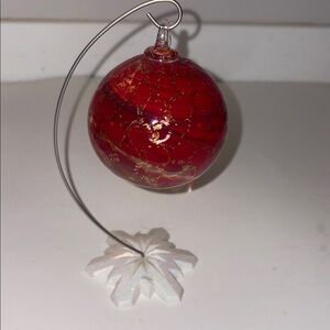 Blown Glass Ornament Red with Gold accents Decor Handcrafted Artisanal